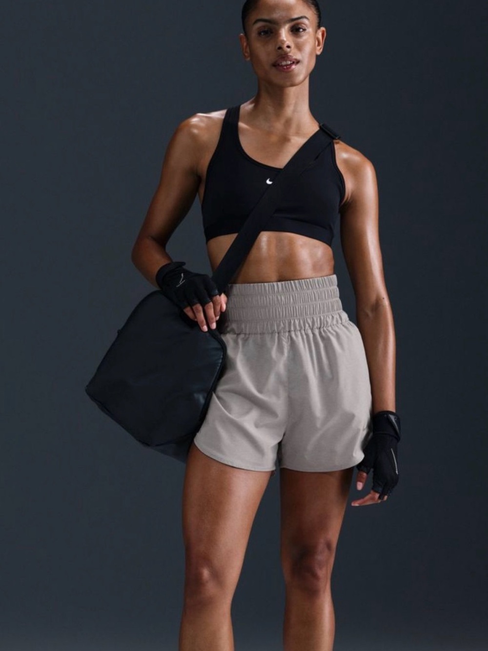 Nike Women's Athletic Shorts — Taupe High-Rise Elastic Waist
